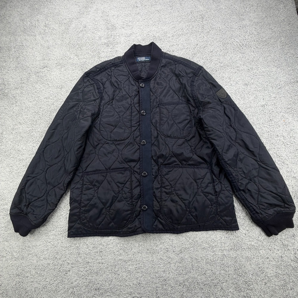 Polo Ralph Lauren Bomber Jacket Mens XL Navy Blue Quilted Diamond Button Front